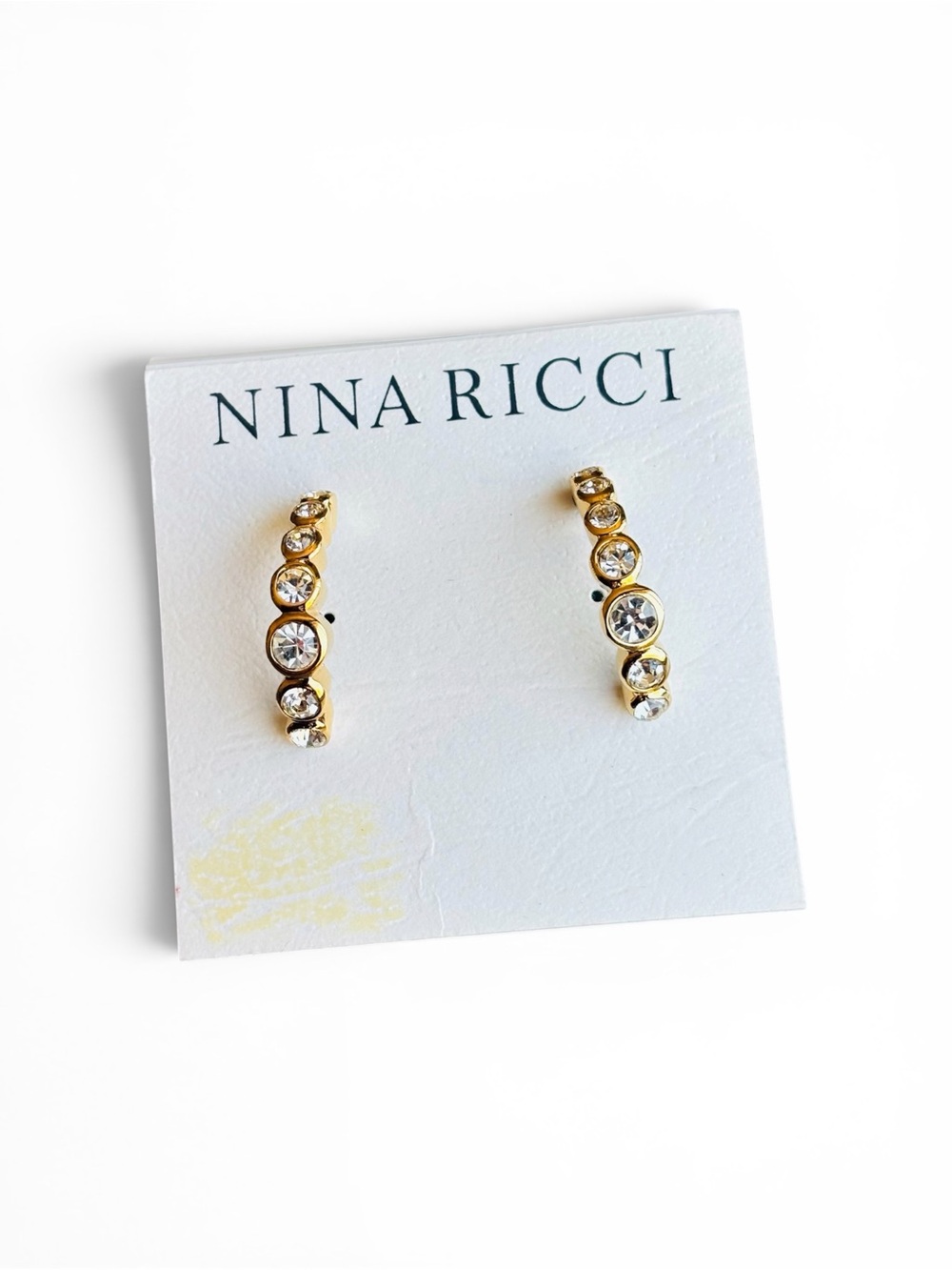 Nina Ricci Gold and Clear Swarovski Crystal Stacked Linear Earrings